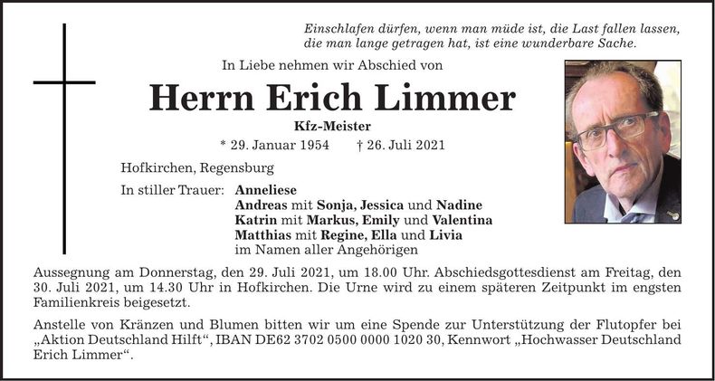 Traueranzeige Erich Limmer