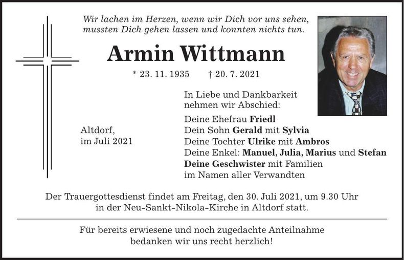Traueranzeige Armin Wittmann
