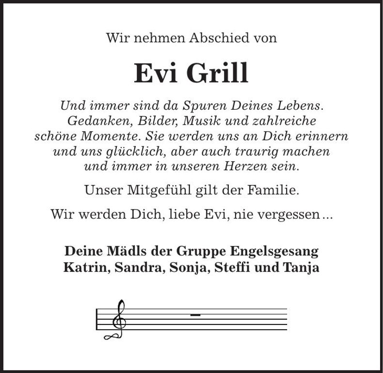 Traueranzeige Evi Grill