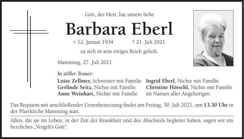 Traueranzeige Barbara Eberl
