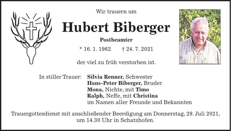 Traueranzeige Hubert Biberger