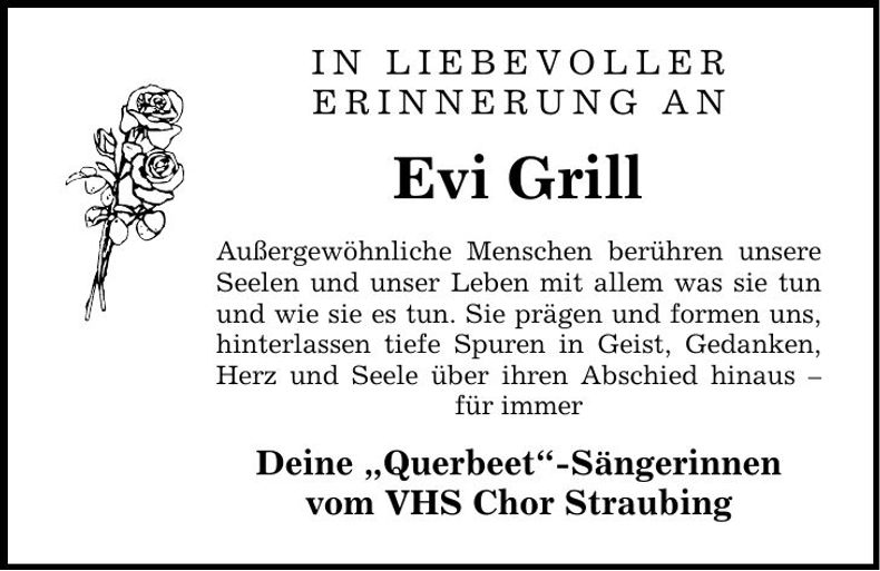 Traueranzeige Evi Grill