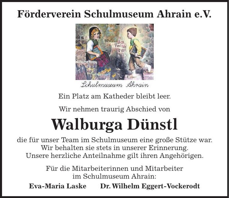 Traueranzeige Walburga Dünstl