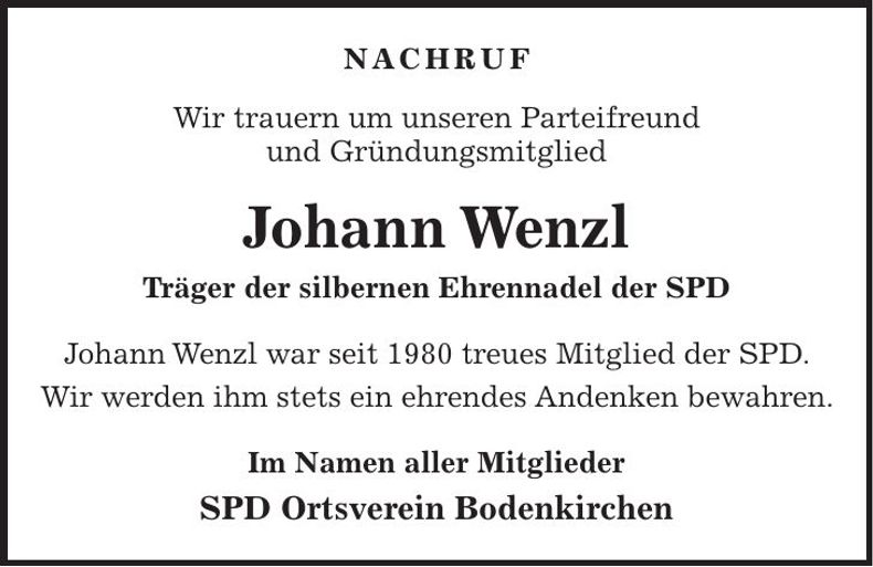 Traueranzeige Johann Wenzl