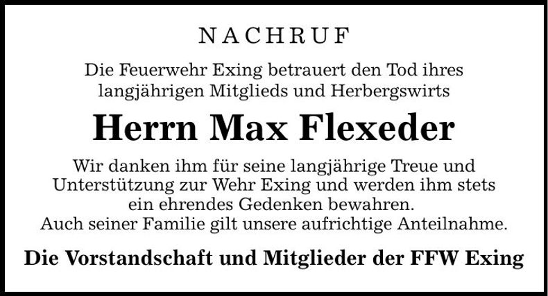 Traueranzeige Maximilian Flexeder
