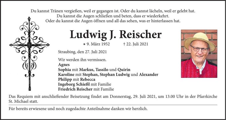 Traueranzeige Ludwig Reischer