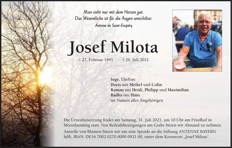 Traueranzeige Josef Milota