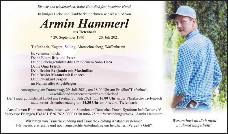 Traueranzeige Armin Hammerl