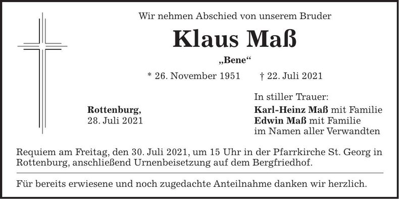 Traueranzeige Klaus Maß