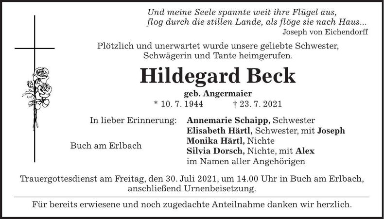 Traueranzeige Hildegard Beck