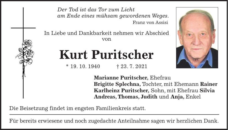 Traueranzeige Kurt Puritscher