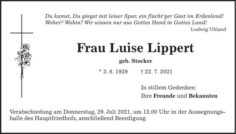 Traueranzeige Luise Lippert