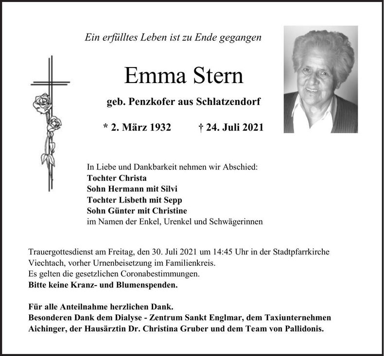 Traueranzeige Stern Emma