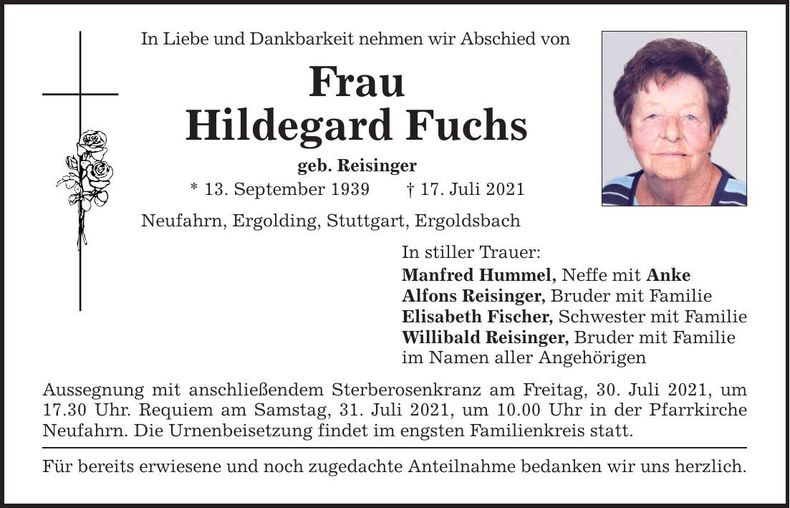 Traueranzeige Hildegard Fuchs