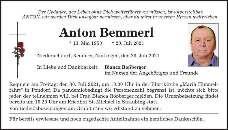 Traueranzeige Anton Bemmerl