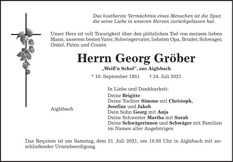 Traueranzeige Georg Gröber