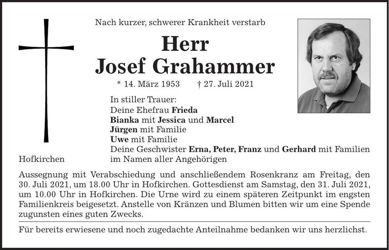 Traueranzeige Josef Grahammer