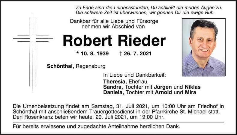 Traueranzeige Robert Rieder