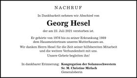 Traueranzeige Georg Hesel
