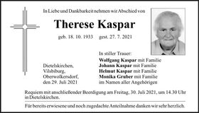 Traueranzeige Therese Kaspar