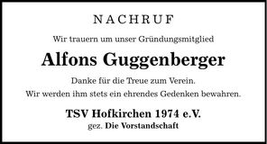 Traueranzeige Alfons Guggenberger