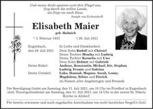 Traueranzeige Elisabeth Maier