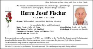Traueranzeige Josef Fischer