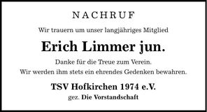 Traueranzeige Erich jun. Limmer