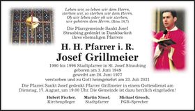 Traueranzeige Josef Grillmeier