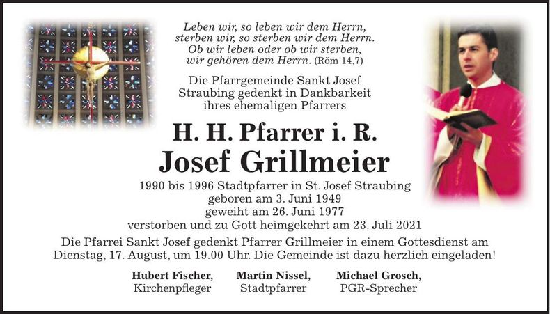 Traueranzeige Josef Grillmeier