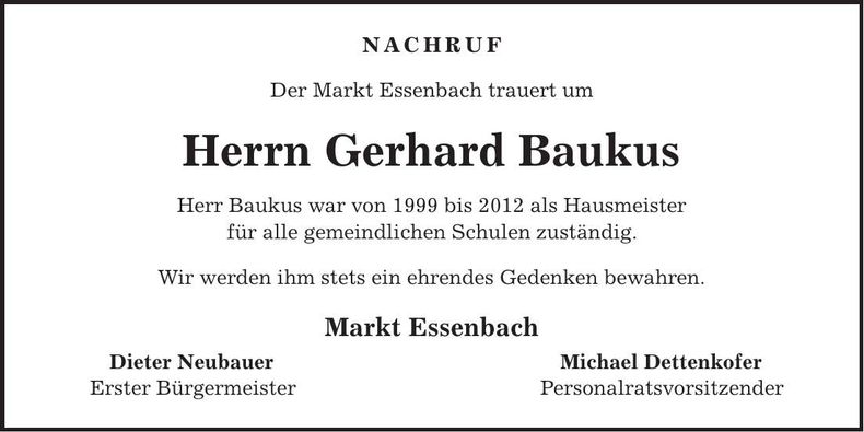 Traueranzeige Gerhard Baukus