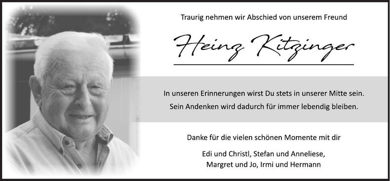 Traueranzeige Heinz Kitzinger