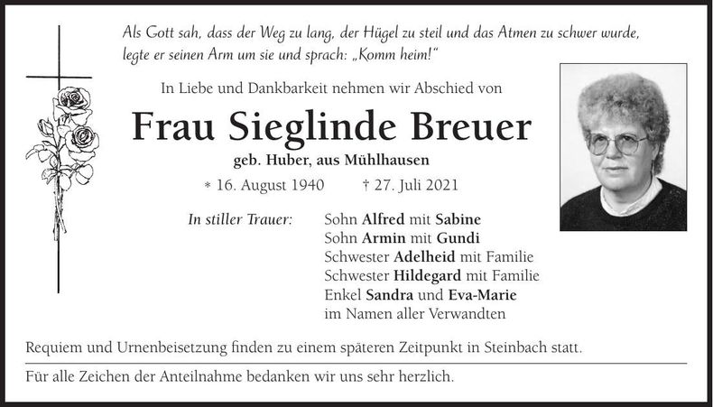 Traueranzeige Sieglinde Breuer