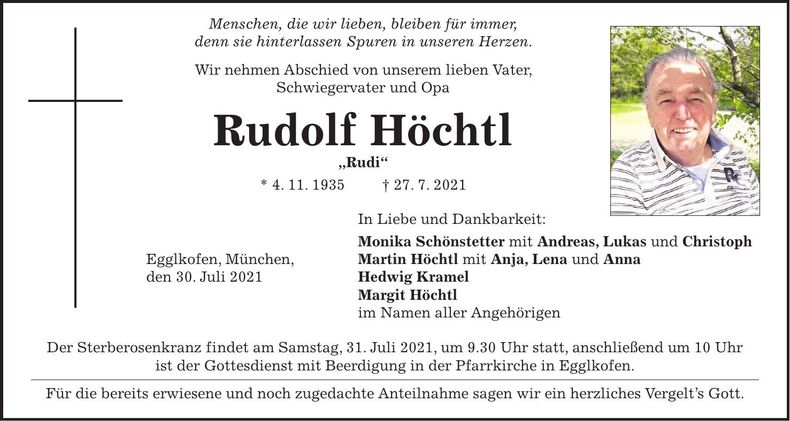 Traueranzeige Rudolf Höchtl