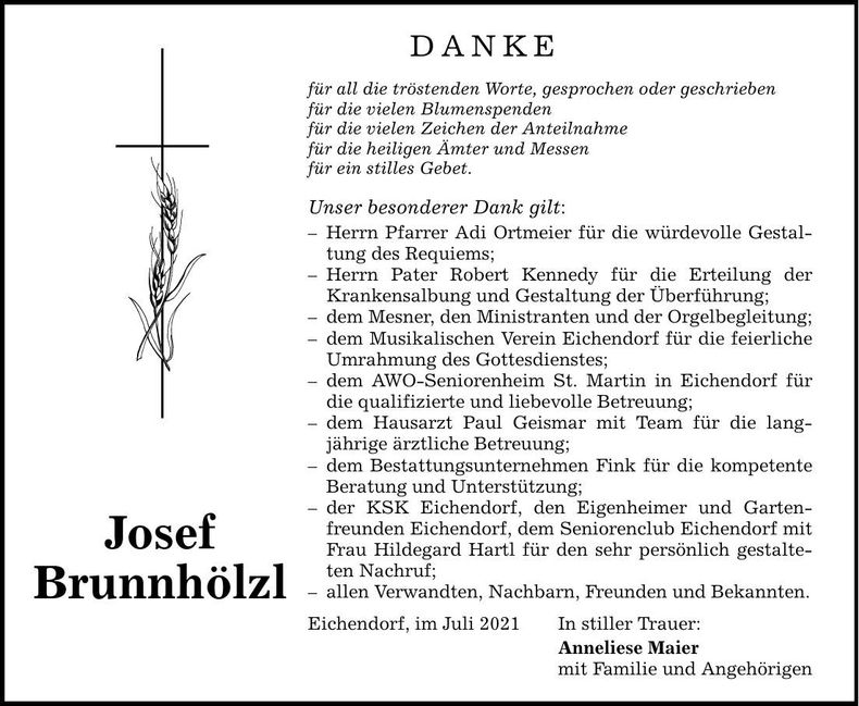 Traueranzeige Josef Brunnhölzl