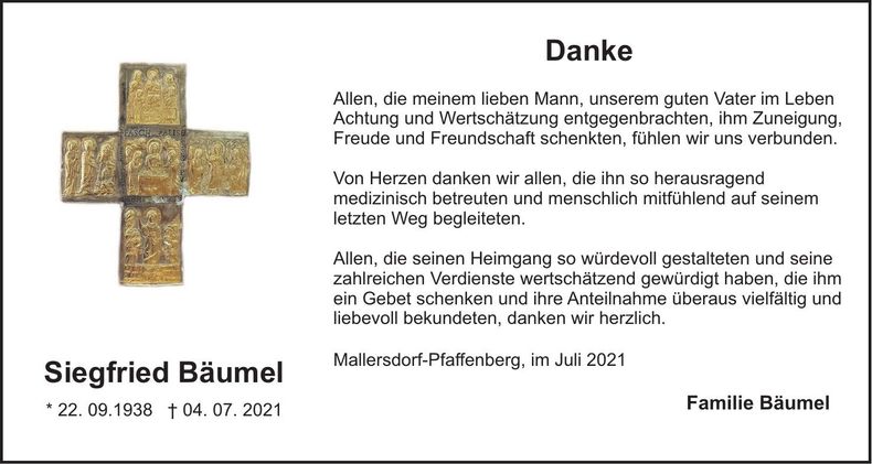 Traueranzeige Siegfried Bäumel