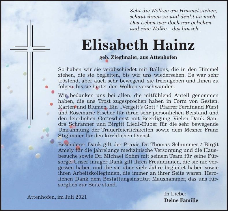 Traueranzeige Elisabeth Hainz