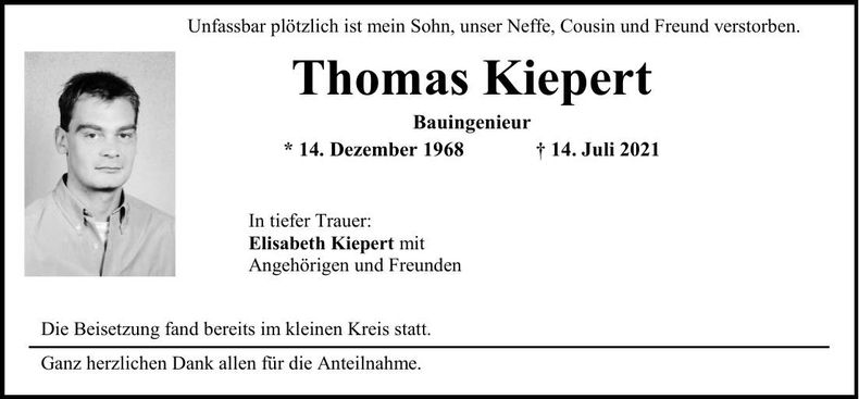 Traueranzeige Thomas Kiepert
