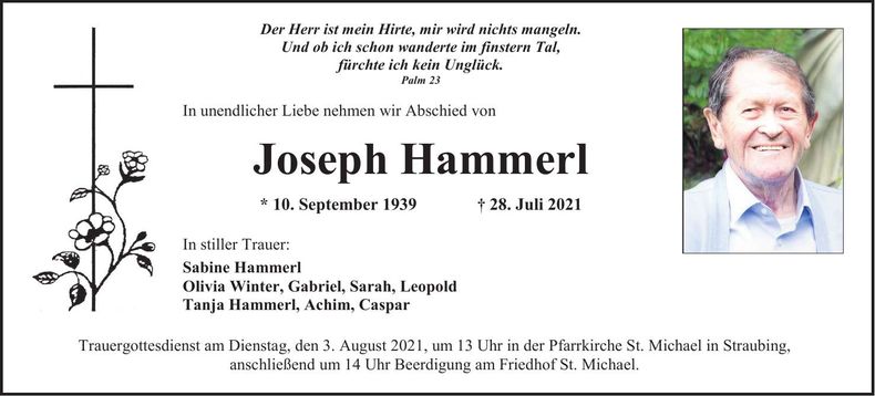 Traueranzeige Joseph Hammerl