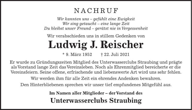 Traueranzeige Ludwig Reischer