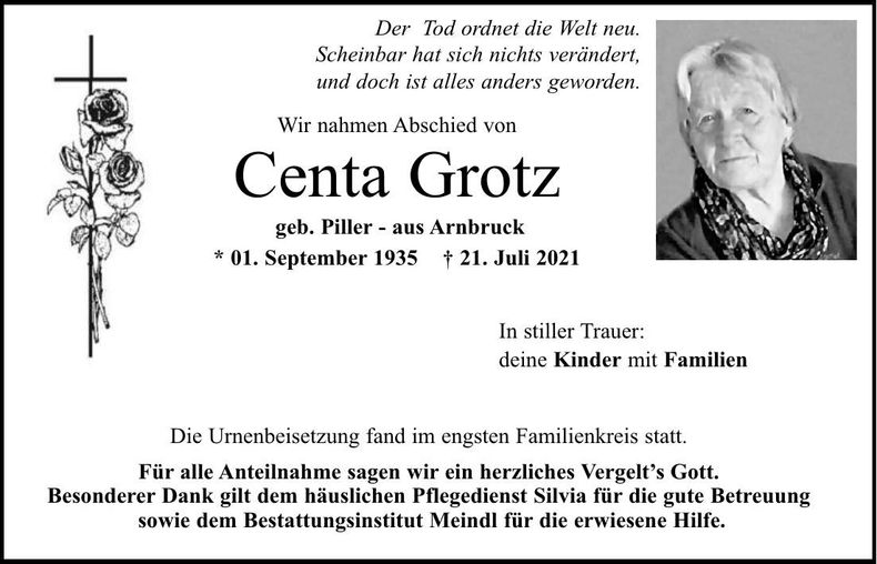 Traueranzeige Centa Grotz