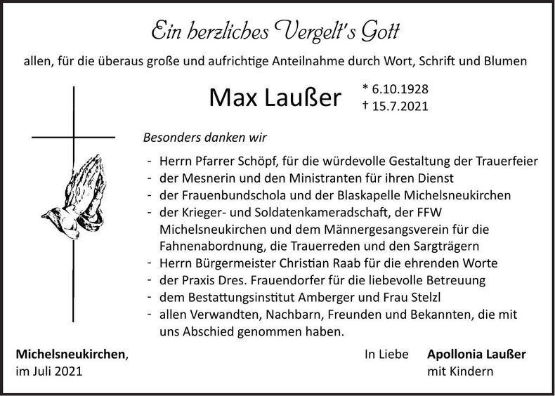 Traueranzeige Max Laußer