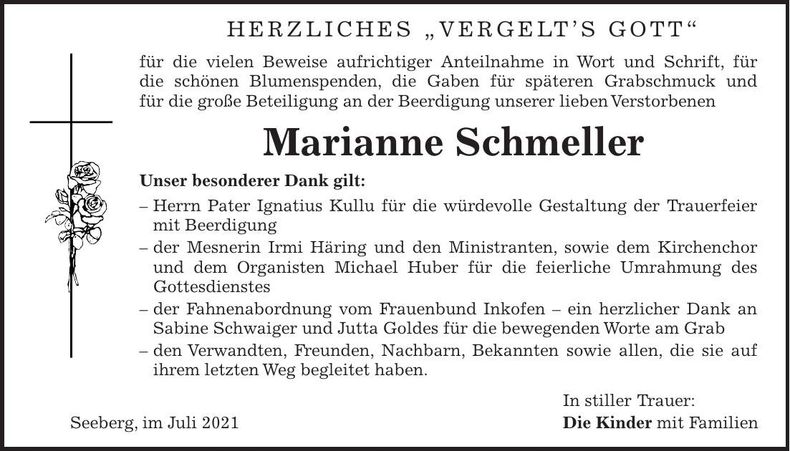 Traueranzeige Marianne Schmeller