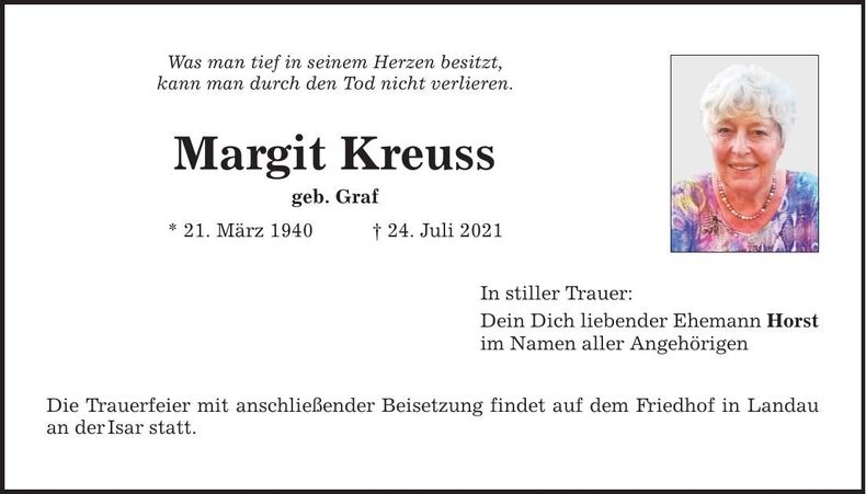 Traueranzeige Margit Kreuss