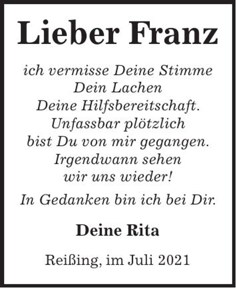 Traueranzeige Franz 