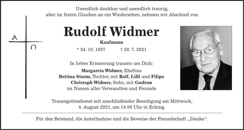 Traueranzeige Rudolf Widmer