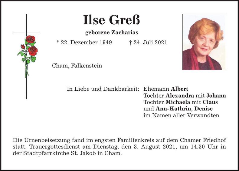 Traueranzeige Ilse Greß