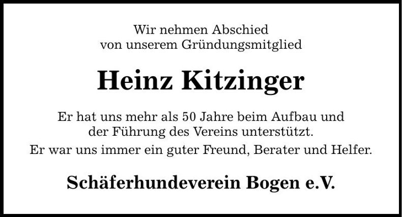 Traueranzeige Heinz Kitzinger