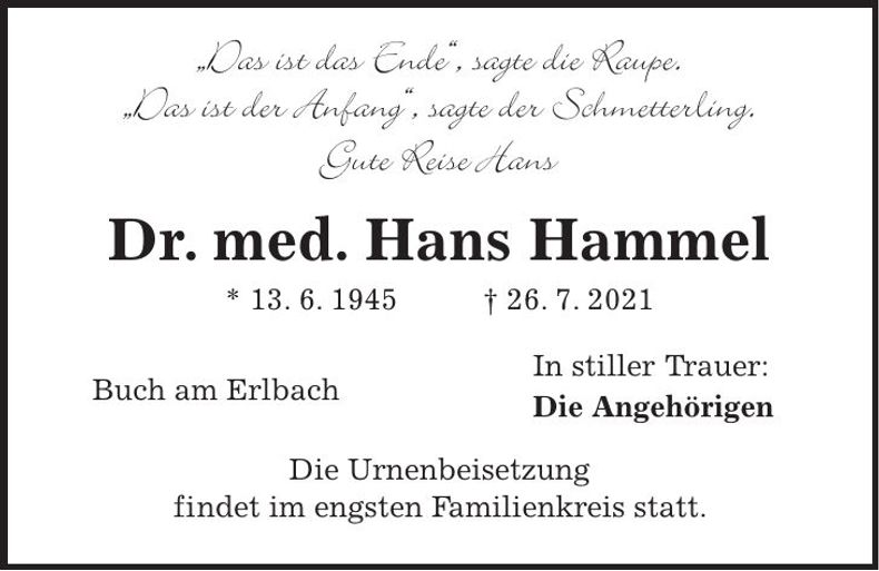 Traueranzeige Hans Hammel