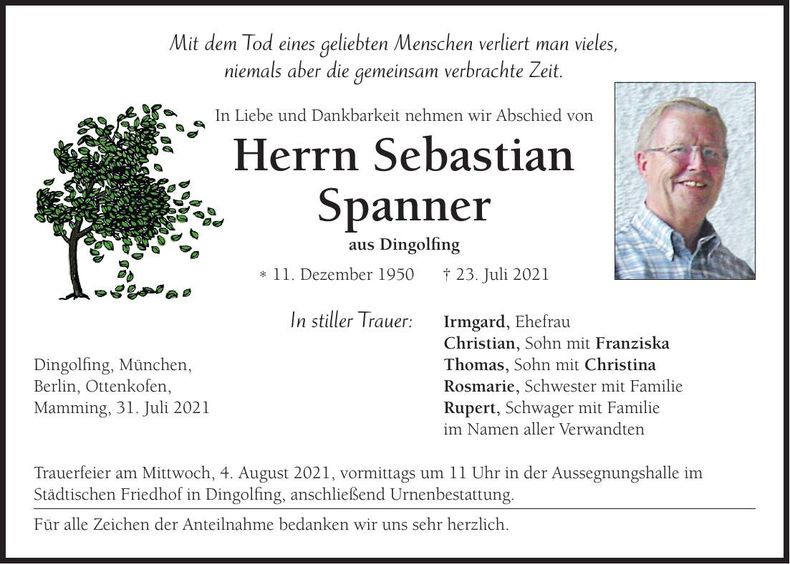 Traueranzeige Sebastian Spanner